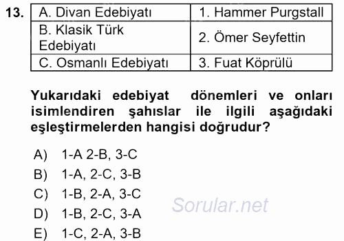 Eski Türk Edebiyatına Giriş: Biçim ve Ölçü 2017 - 2018 Ara Sınavı 13.Soru