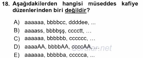 Eski Türk Edebiyatına Giriş: Biçim ve Ölçü 2017 - 2018 Ara Sınavı 18.Soru