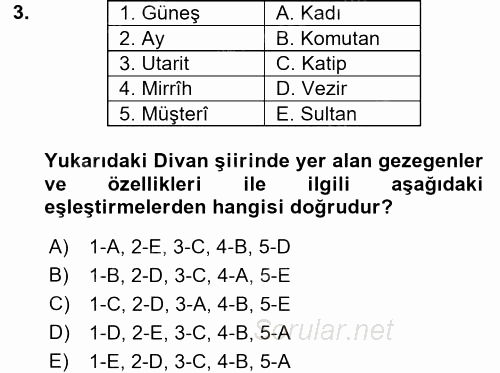 Eski Türk Edebiyatına Giriş: Biçim ve Ölçü 2017 - 2018 Ara Sınavı 3.Soru