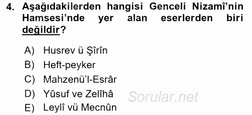 Eski Türk Edebiyatına Giriş: Biçim ve Ölçü 2017 - 2018 Ara Sınavı 4.Soru