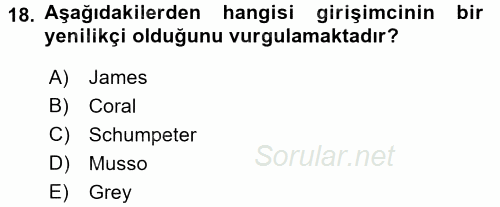 Girişimcilik 2016 - 2017 Dönem Sonu Sınavı 18.Soru