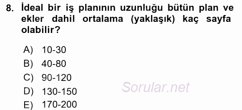 Girişimcilik 2016 - 2017 Dönem Sonu Sınavı 8.Soru