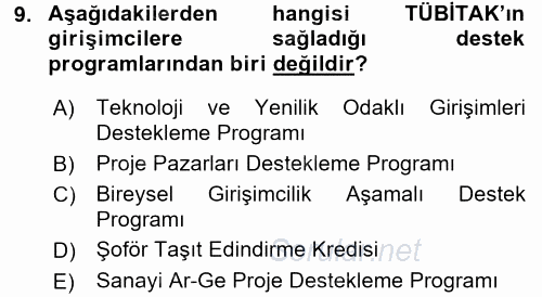 Girişimcilik 2016 - 2017 Dönem Sonu Sınavı 9.Soru