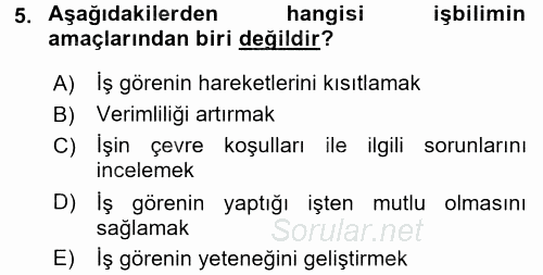 Verimlilik Yönetimi 2016 - 2017 Dönem Sonu Sınavı 5.Soru