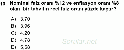 Menkul Kıymet Yatırımları 2015 - 2016 Ara Sınavı 10.Soru