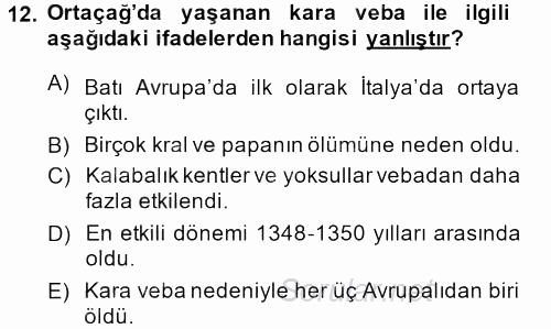 Orta Çağ-Yeni Çağ Avrupa Tarihi 2013 - 2014 Ara Sınavı 12.Soru