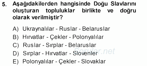 Orta Çağ-Yeni Çağ Avrupa Tarihi 2013 - 2014 Ara Sınavı 5.Soru