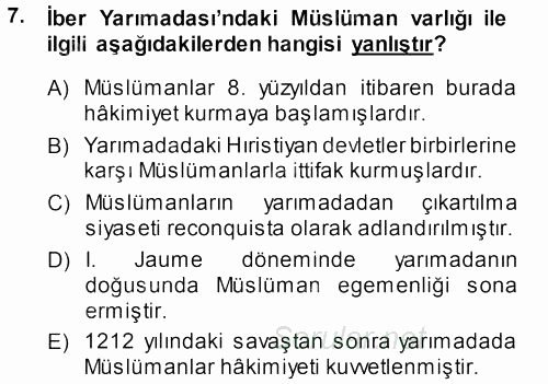 Orta Çağ-Yeni Çağ Avrupa Tarihi 2013 - 2014 Ara Sınavı 7.Soru