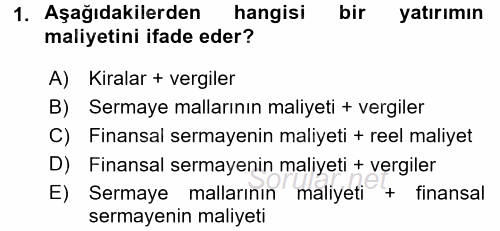 İktisada Giriş 2 2017 - 2018 Dönem Sonu Sınavı 1.Soru