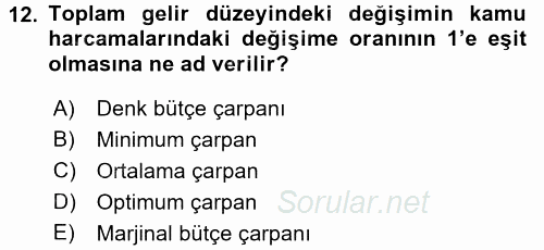 İktisada Giriş 2 2017 - 2018 Dönem Sonu Sınavı 12.Soru