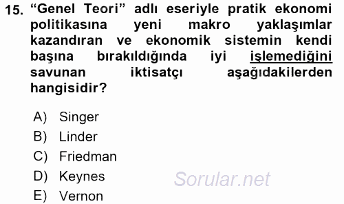 İktisada Giriş 2 2017 - 2018 Dönem Sonu Sınavı 15.Soru