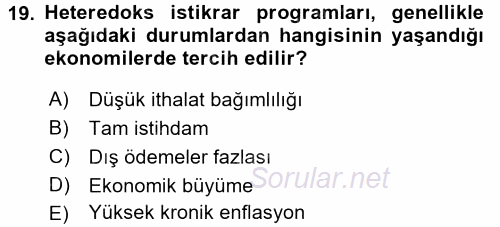 İktisada Giriş 2 2017 - 2018 Dönem Sonu Sınavı 19.Soru