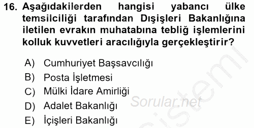 Yargı Örgütü Ve Tebligat Hukuku 2016 - 2017 3 Ders Sınavı 16.Soru