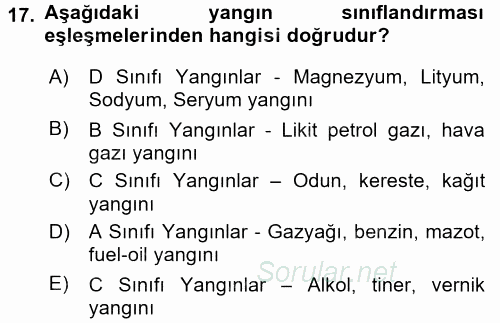 Özel Güvenlik Hizmetlerinde Güvenlik Önlemleri 2015 - 2016 Dönem Sonu Sınavı 17.Soru