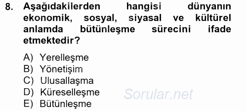 Doğal Kaynaklar ve Çevre Ekonomisi 2012 - 2013 Ara Sınavı 8.Soru