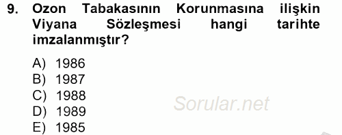 Doğal Kaynaklar ve Çevre Ekonomisi 2012 - 2013 Ara Sınavı 9.Soru