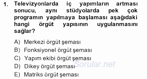 Radyo ve Televizyon İşletmeciliği 2013 - 2014 Dönem Sonu Sınavı 1.Soru