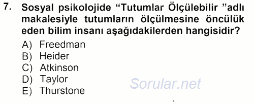 Sosyal Psikoloji 1 2012 - 2013 Dönem Sonu Sınavı 7.Soru