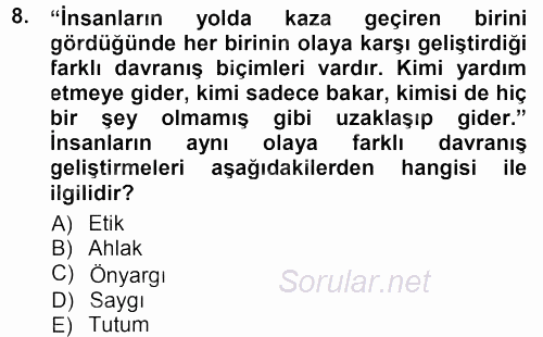 Sosyal Psikoloji 1 2012 - 2013 Dönem Sonu Sınavı 8.Soru