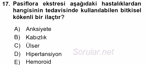 Temel İlaç Bilgisi Ve Akılcı İlaç Kullanımı 2017 - 2018 Ara Sınavı 17.Soru