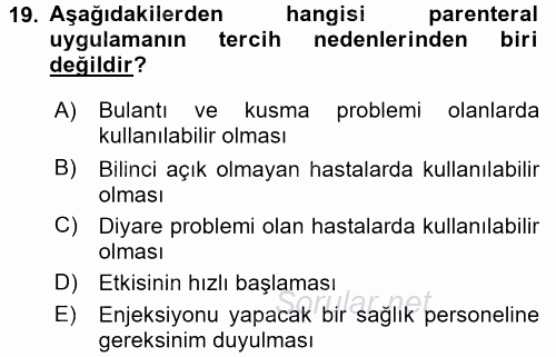 Temel İlaç Bilgisi Ve Akılcı İlaç Kullanımı 2017 - 2018 Ara Sınavı 19.Soru