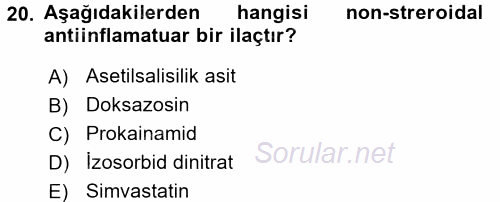 Temel İlaç Bilgisi Ve Akılcı İlaç Kullanımı 2017 - 2018 Ara Sınavı 20.Soru