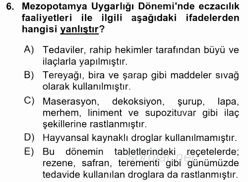 Temel İlaç Bilgisi Ve Akılcı İlaç Kullanımı 2017 - 2018 Ara Sınavı 6.Soru