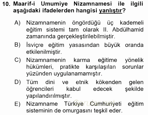 Eğitim Tarihi 2015 - 2016 Dönem Sonu Sınavı 10.Soru