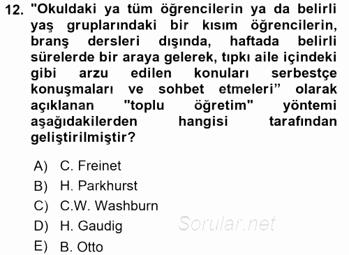 Eğitim Tarihi 2015 - 2016 Dönem Sonu Sınavı 12.Soru