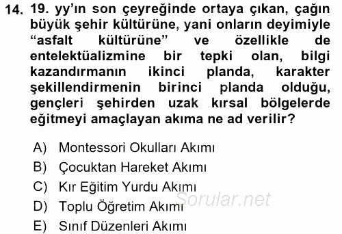 Eğitim Tarihi 2015 - 2016 Dönem Sonu Sınavı 14.Soru