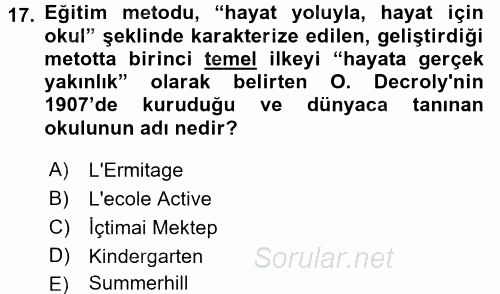 Eğitim Tarihi 2015 - 2016 Dönem Sonu Sınavı 17.Soru