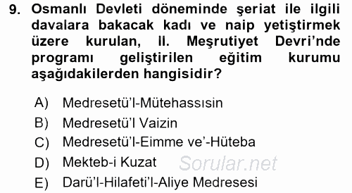 Eğitim Tarihi 2015 - 2016 Dönem Sonu Sınavı 9.Soru
