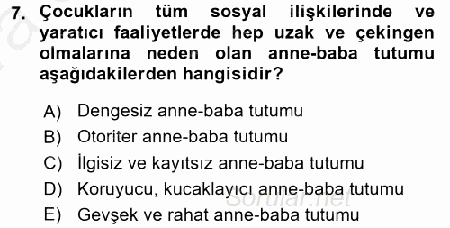 Çocukta Sanat Eğitimi Ve Yaratıcılık 2016 - 2017 Ara Sınavı 7.Soru