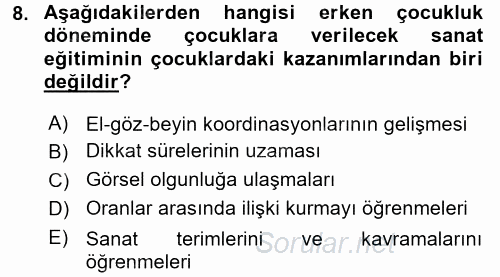 Çocukta Sanat Eğitimi Ve Yaratıcılık 2016 - 2017 Ara Sınavı 8.Soru
