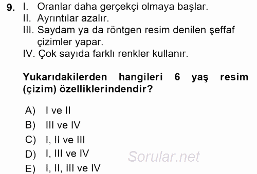 Çocukta Sanat Eğitimi Ve Yaratıcılık 2016 - 2017 Ara Sınavı 9.Soru