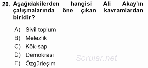 Türkiye´de Sosyoloji 2015 - 2016 Dönem Sonu Sınavı 20.Soru