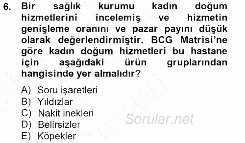 Sağlık Hizmetleri Pazarlaması 2012 - 2013 Dönem Sonu Sınavı 6.Soru