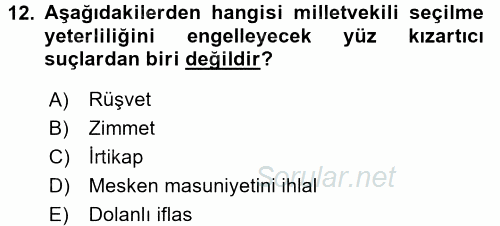 Anayasa Hukuku 2017 - 2018 Dönem Sonu Sınavı 12.Soru