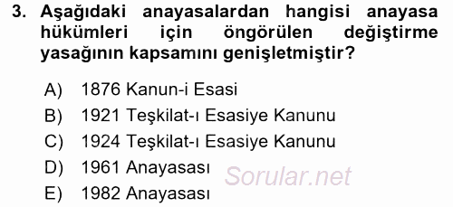 Anayasa Hukuku 2017 - 2018 Dönem Sonu Sınavı 3.Soru