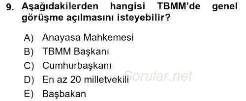 Anayasa Hukuku 2017 - 2018 Dönem Sonu Sınavı 9.Soru