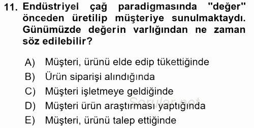 Hizmet Tasarımı 2015 - 2016 Tek Ders Sınavı 11.Soru