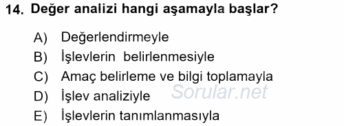 Hizmet Tasarımı 2015 - 2016 Tek Ders Sınavı 14.Soru