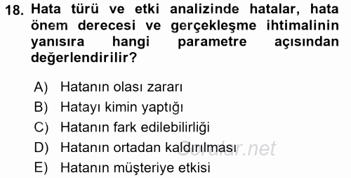 Hizmet Tasarımı 2015 - 2016 Tek Ders Sınavı 18.Soru