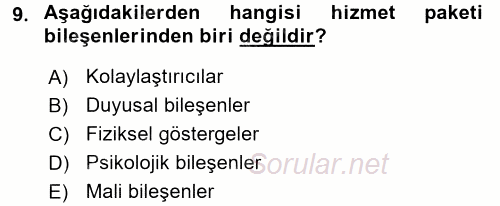 Hizmet Tasarımı 2015 - 2016 Tek Ders Sınavı 9.Soru