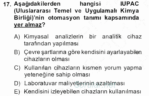 Veteriner Laboratuvar Teknikleri ve Prensipleri 2013 - 2014 Ara Sınavı 17.Soru