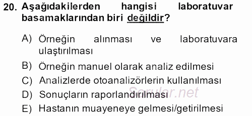 Veteriner Laboratuvar Teknikleri ve Prensipleri 2013 - 2014 Ara Sınavı 20.Soru