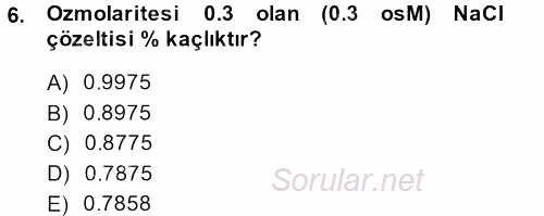 Veteriner Laboratuvar Teknikleri ve Prensipleri 2013 - 2014 Ara Sınavı 6.Soru
