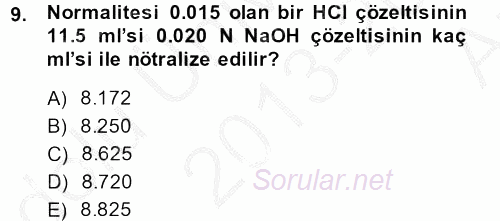 Veteriner Laboratuvar Teknikleri ve Prensipleri 2013 - 2014 Ara Sınavı 9.Soru