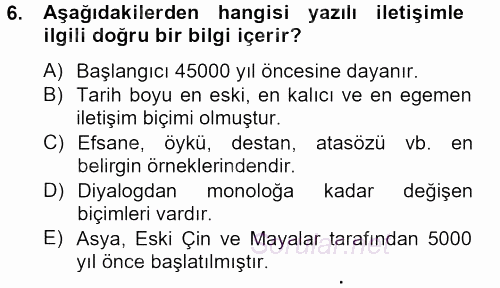 Medya Sosyolojisi 2013 - 2014 Ara Sınavı 6.Soru