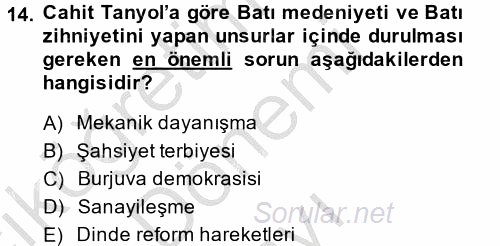 Türk Sosyologları 2014 - 2015 Dönem Sonu Sınavı 14.Soru